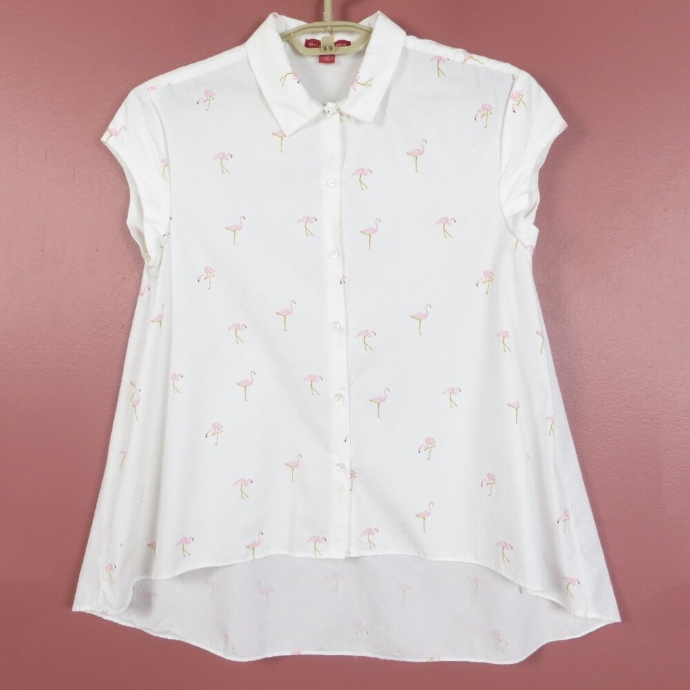 SAKS FIFTH AVENUE Women Lightweight 100% Cotton Blouse Multicolor Flamingo XS